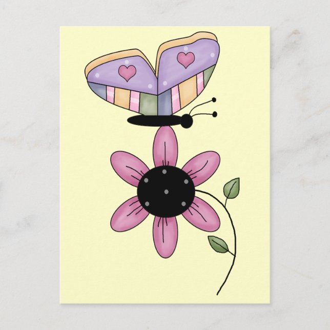Schmetterling und rosa Daisy Postkarte (Vorderseite)