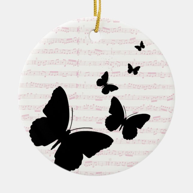 Schmetterling und rosa Notizen Keramikornament (Vorne)