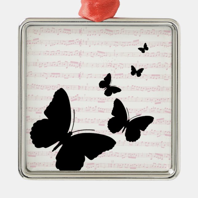 Schmetterling und rosa Notizen Silbernes Ornament (Vorne)