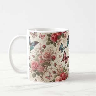 Schmetterling und Rose Muster Kaffeetasse