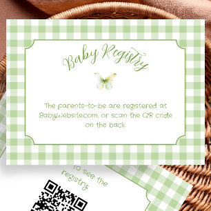Schmetterling und Salbei Grün Gingham Baby-Registr Begleitkarte