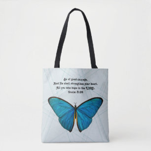Schmetterling und Schrift in Blau-Tragetasche