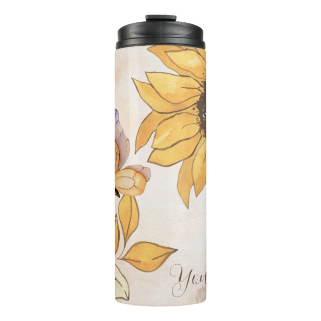 Schmetterling und Sonnenblume kreieren Thermosbecher (Vorderseite)