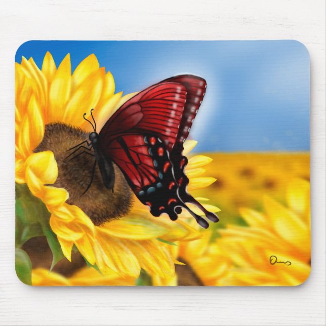 Schmetterling und Sonnenblume Mousepad (Vorne)