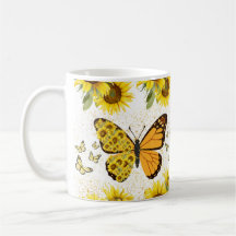 Schmetterling und Sonnenblumen-Kaffeetasse – Flora