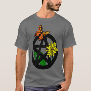 Schmetterling und Sonnenblumen-Pentagramm T-Shirt