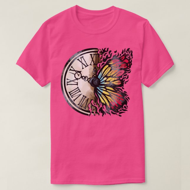 Schmetterling und Vintage Uhr T-Shirt (Design vorne)