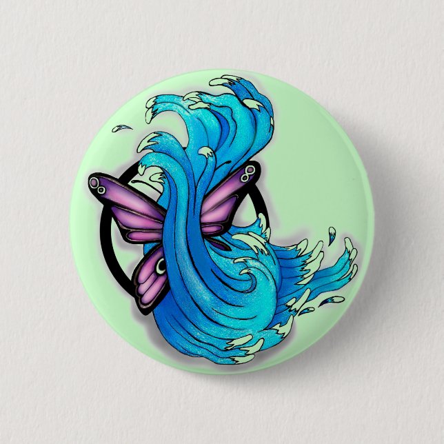 Schmetterling und Wellen Button (Vorderseite)