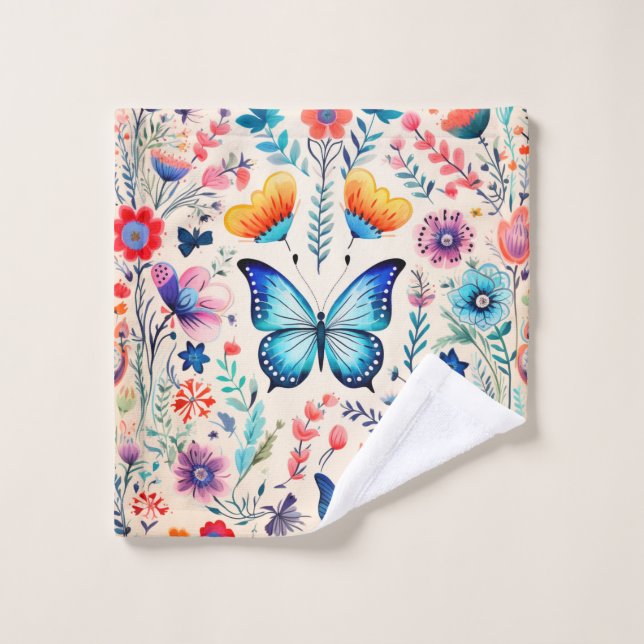 Schmetterling und Wildblume Badhandtuch Set (Waschlappen)