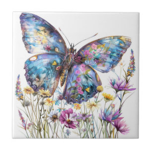 Schmetterling und Wildblumen Keramik Tile Fliese