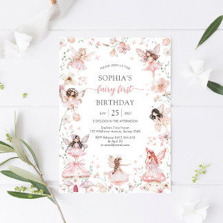 Schmetterling und Wirbel Fee Erster 1. Geburtstag Einladung