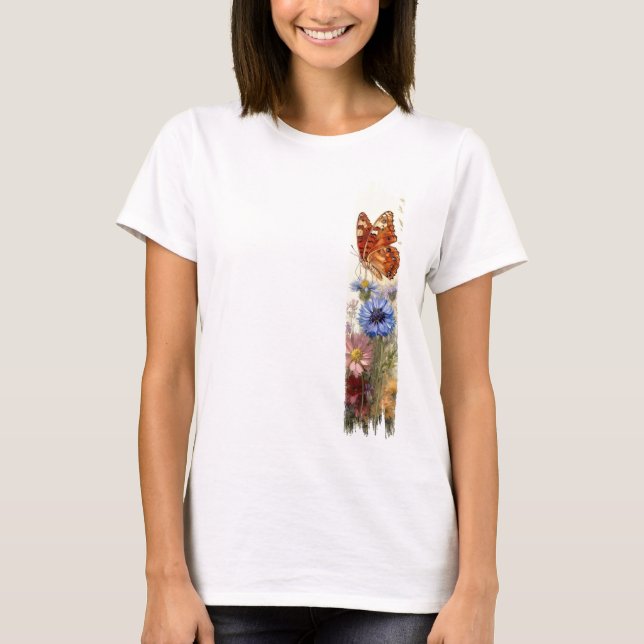 Schmetterling unter den Wildblumen Pinselstrich T-Shirt (Vorderseite)