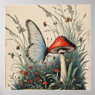 Schmetterling unter der Blüte Poster