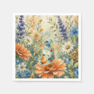 Schmetterling unter Wildblumen Serviette