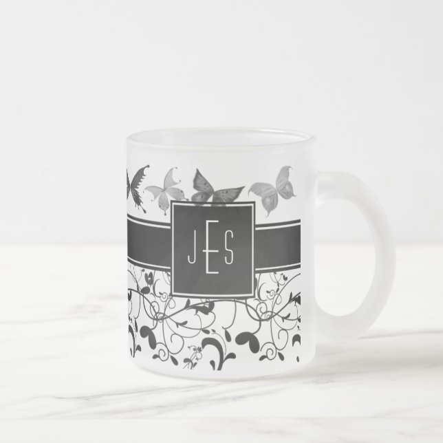 Schmetterling Viktorianisch Geblüht Schwarz-weiß Mattglastasse (Rechts)