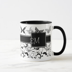 Schmetterling Viktorianisch Geblüht Schwarz-weiß Tasse