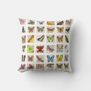 Schmetterling Vintage-Postkarten-Art Collageblatt Kissen