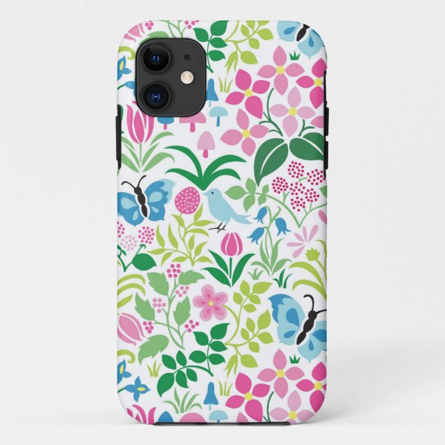 Schmetterling, Vogel, Blumen-helles Muster Case-Mate iPhone Hülle (Rückseite)