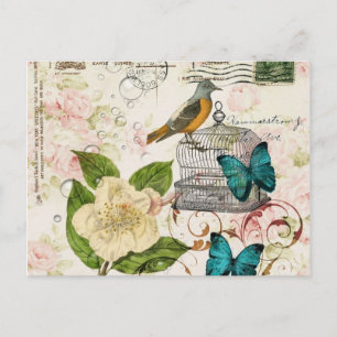 Schmetterling Vogelkäfig französische Kamelie mode Postkarte