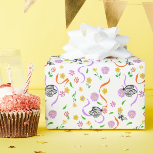 Schmetterling Weiße Lavendel Blüten Geschenkpapier (Geburtstagsparty)