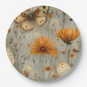 Schmetterling-Wildblume im Vintage-Stil (1) Pappteller