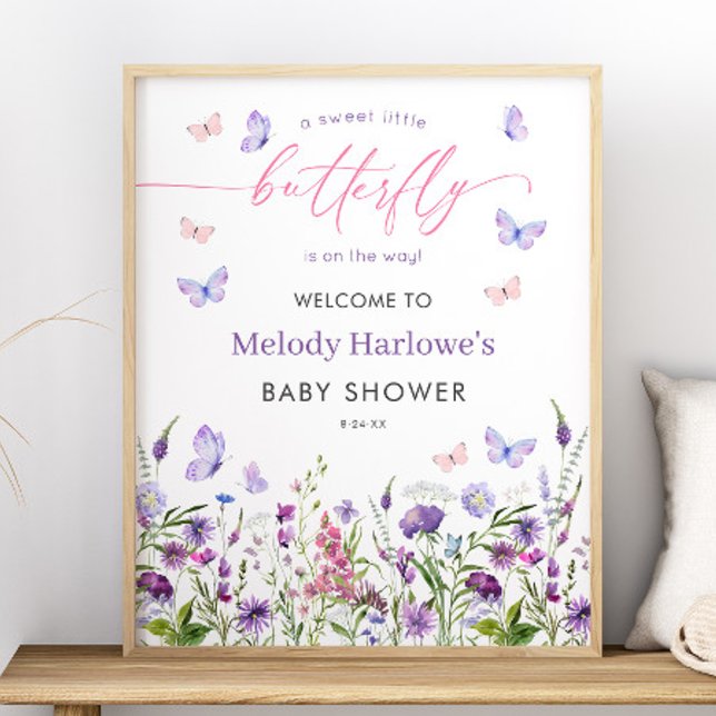 Schmetterling-Wildblume Kinderdusche 16x20 Willkom Poster (Butterfly Wildflower Baby Shower 16x20 Welcome Poster)