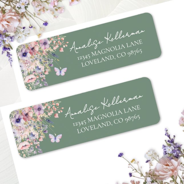 Schmetterling Wildblume Rücksendeadresse (Butterfly Wildflower Return Address Label)