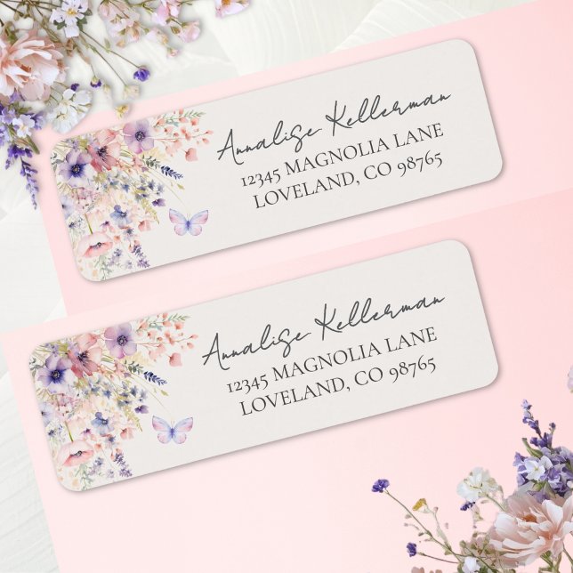 Schmetterling Wildblume Rücksendeadresse (Butterfly Wildflower Return Address Label)