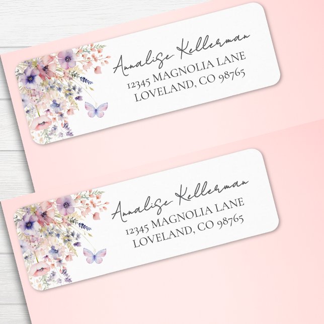 Schmetterling Wildblume Rücksendeadresse (Butterfly Wildflower Return Address label)