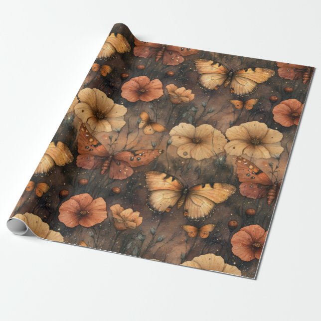 Schmetterling Wildblume Vintage (5) Geschenkpapier (Ungerollt)