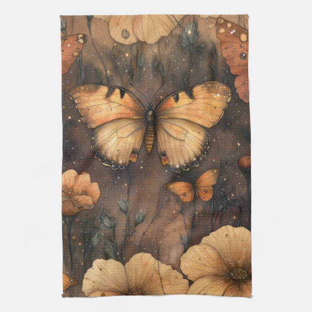 Schmetterling Wildblume Vintage (8) Geschirrtuch (Vertikal)