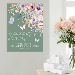 Schmetterling Wildblumen-Babyparty-Willkommensschi Poster