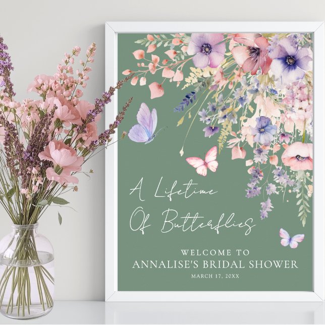 Schmetterling Wildblumen Brautdusche Poster (Butterfly Wildflower Bridal Shower Poster )
