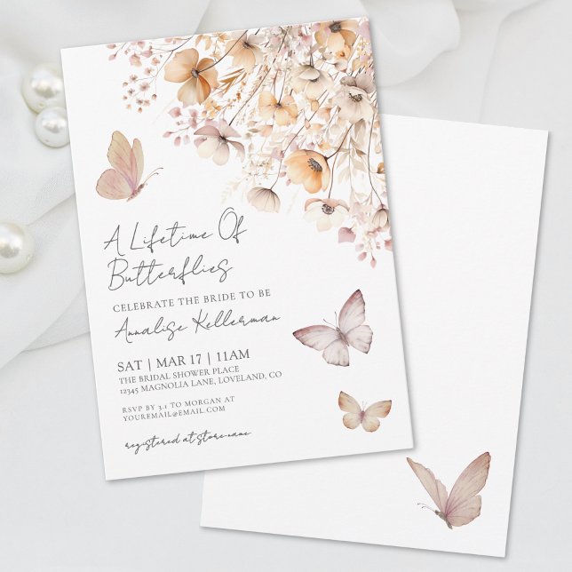 Schmetterling-Wildblumen-Brautparty Einladung (Butterfly Wildflowers Bridal Shower Invitation)