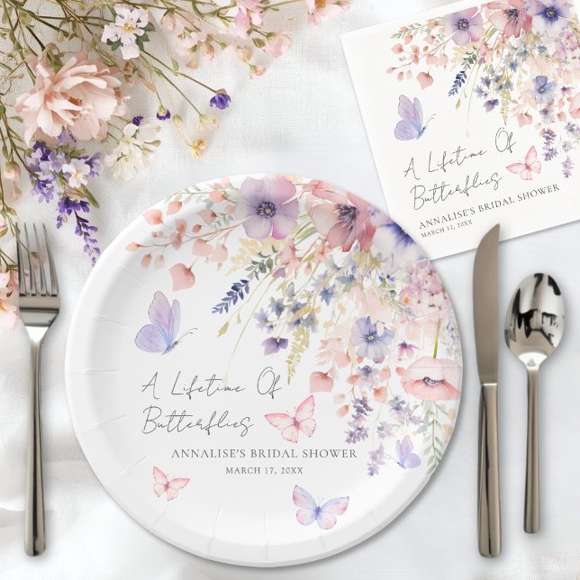 Schmetterling Wildblumen Brautparty Pappteller (Butterfly Wildflower Bridal Shower Napkins)