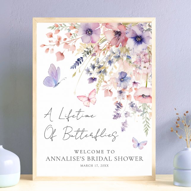 Schmetterling Wildblumen Brautparty Poster (Butterfly Wildflower Bridal Shower Poster)