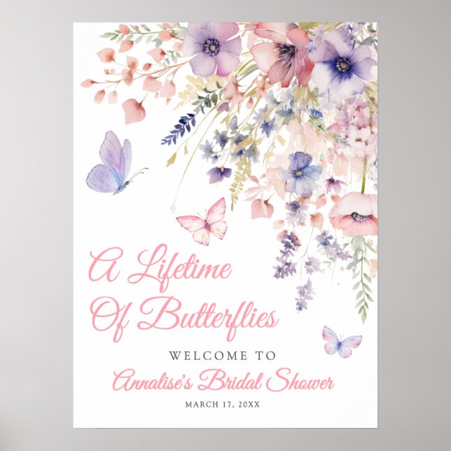 Schmetterling Wildblumen Brautparty Poster (Vorne)