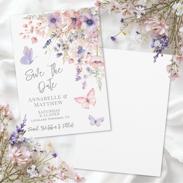 Schmetterling Wildblumen Hochzeit Save The Date (Butterfly Wildflower Wedding Save the Date )