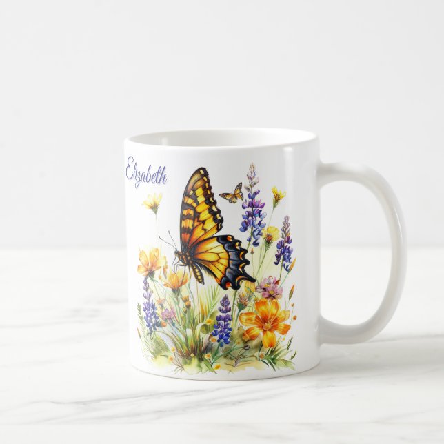 Schmetterling & Wildblumen Kaffeezubereitung Tasse (Rechts)