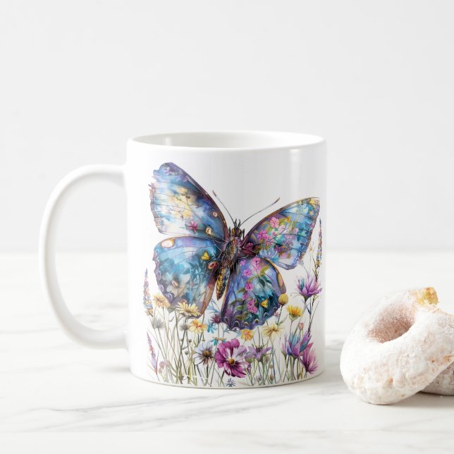 Schmetterling & Wildblumen Kaffeezubereitung Tasse (Mit Donut)