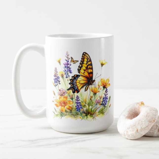 Schmetterling & Wildblumen Kaffeezubereitung Tasse (Mit Donut)