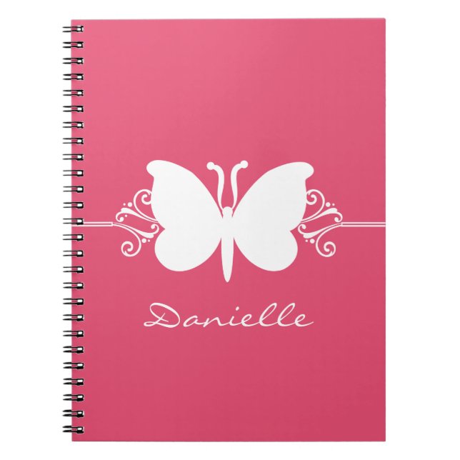 Schmetterling-Wirbel-Notebook, rosa Notizblock (Vorderseite)