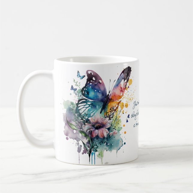 Schmetterling-Zitat zur Inspiration Kaffeetasse (Links)