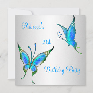 Schmetterlinge 21. Geburtstag Party Blau Weiß Einladung