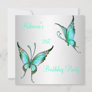 Schmetterlinge 21. Geburtstag Party Grün Weiß Einladung