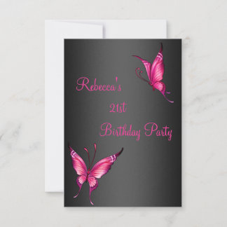 Schmetterlinge 21. Geburtstag Party Pink Black Einladung