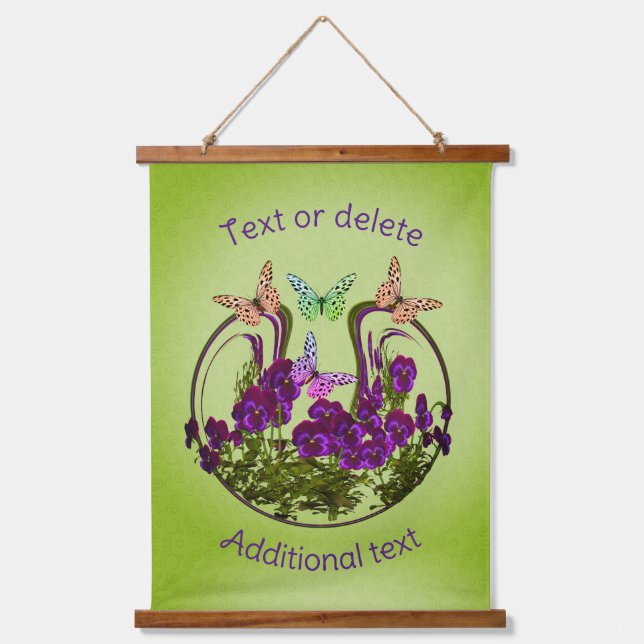 Schmetterlinge auf Abstrakter Blume Personalisiert Wandteppich Mit Holzrahmen (Vorderseite)