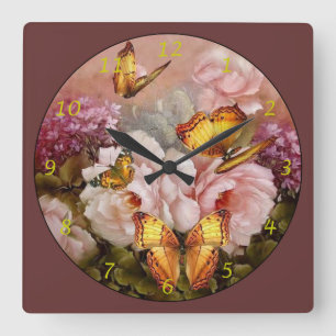 Schmetterlinge auf Blume Quadratische Wanduhr