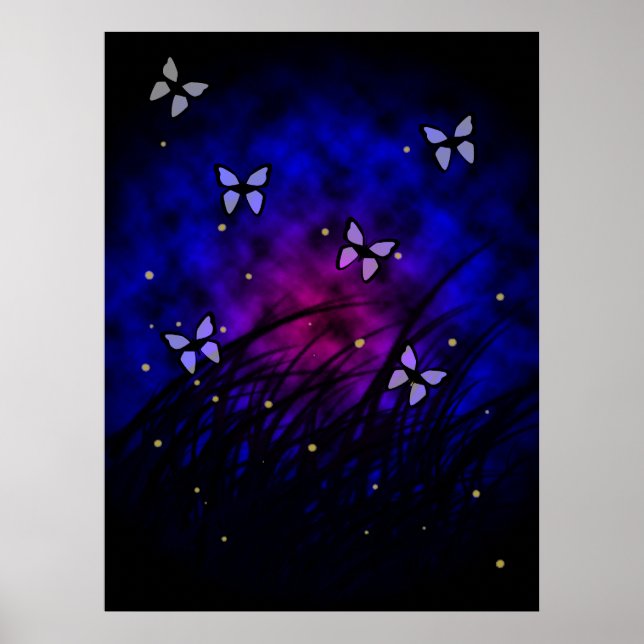 Schmetterlinge auf dem Nachtplakat Poster (Vorne)