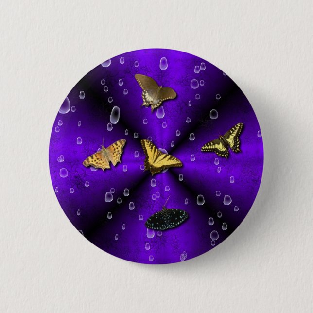 Schmetterlinge auf lila Regenbogen Button (Vorderseite)
